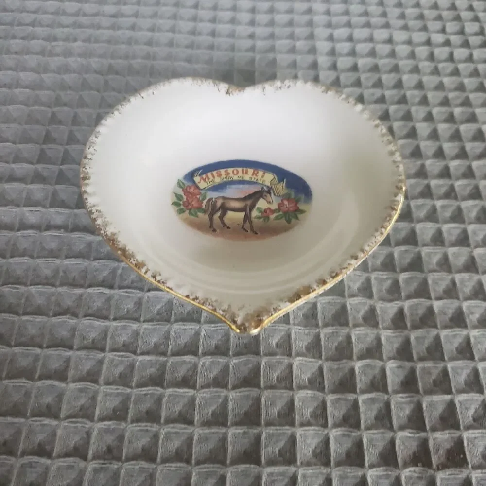 VTG Missouri Show Me State Heart Trinket Dish Ceramic Mule Souvenir Ring Tray